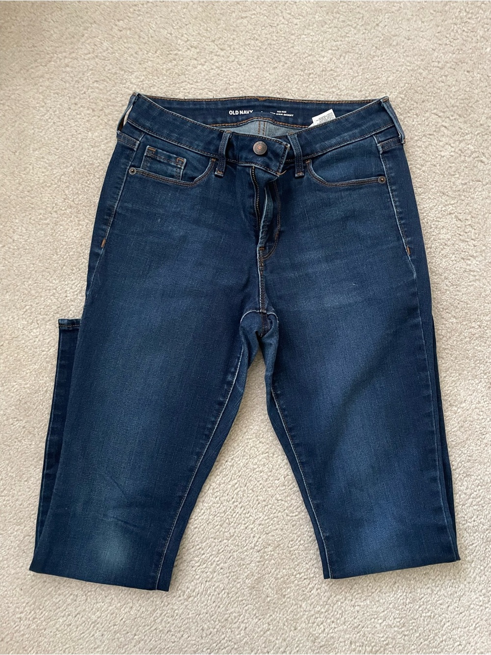 Old Navy Women's Mid Rise Pop Icon Skinny Dark Blue with Faded Wash Denim Jeans
